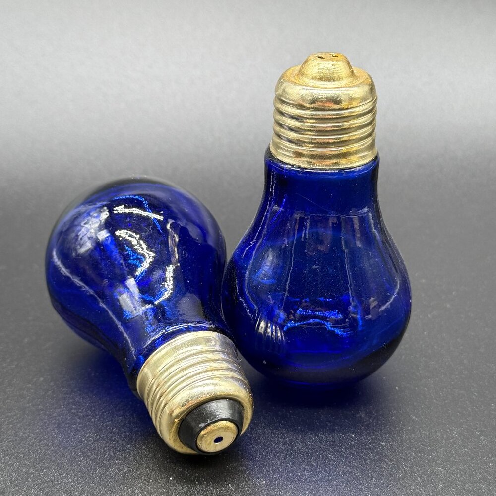 Vintage Cobalt Blue Glass Lightbulbs Salt and Pepper Shakers